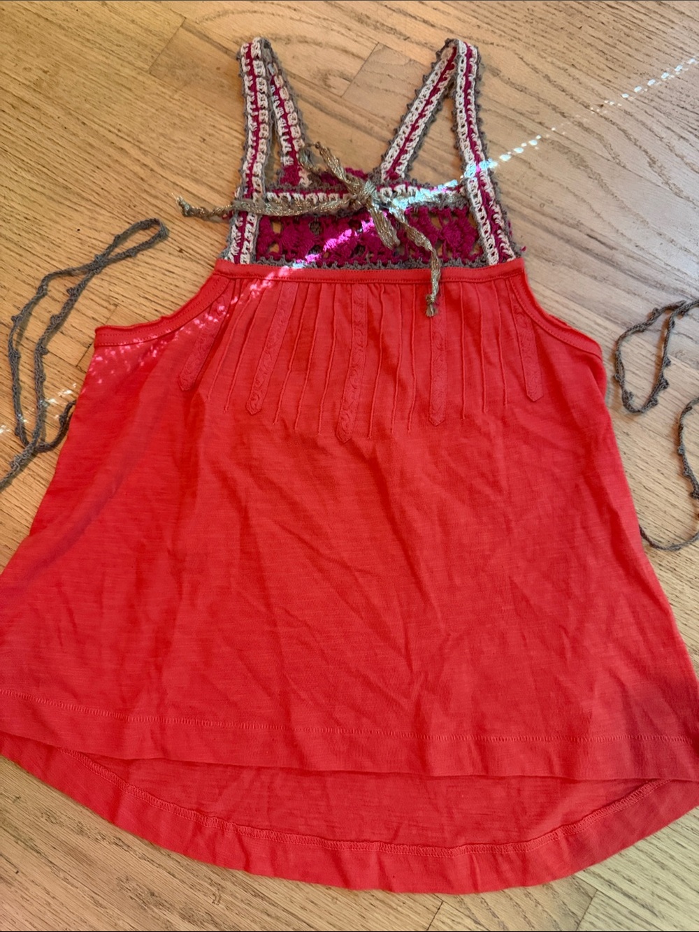 Free People Bright Red Boho Embroidered Tank Top